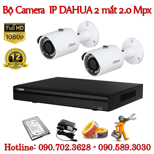 Trọn bộ 2 camera IP Dahua 2.0 MP