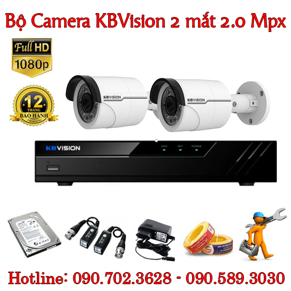 Trọn bộ 2 camera KBvision 2.0 MP