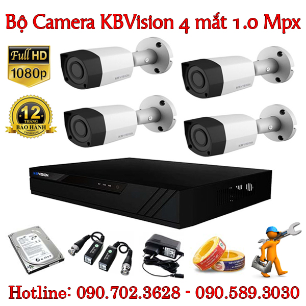 Trọn bộ 4 camera KBvision 1.0 MP