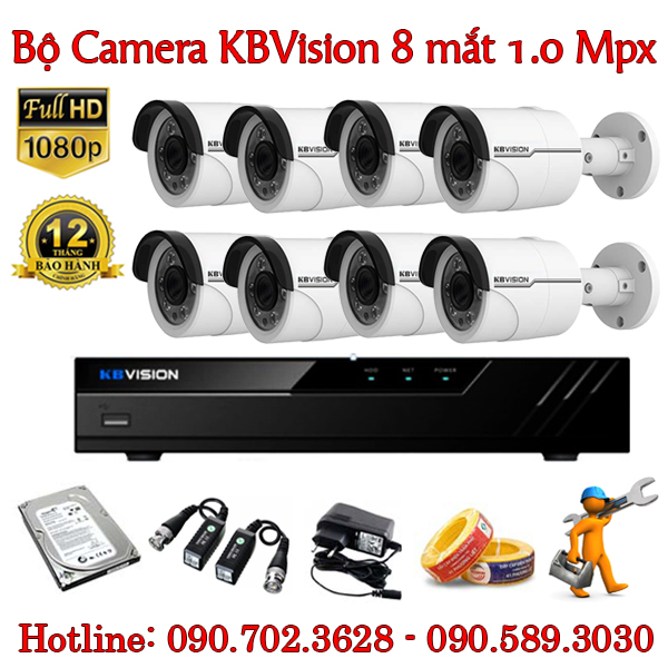 Trọn bộ 8 camera KBvision 1.0 MP